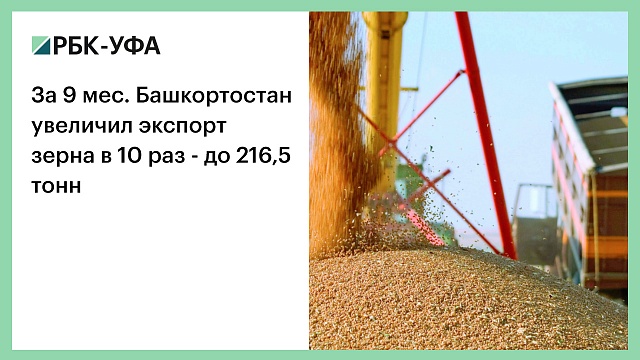За 9 мес. Башкортостан увеличил экспорт зерна в 10 раз - до 216,5 тонн